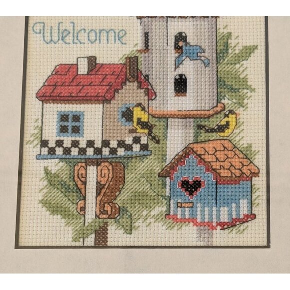Framed Cross-Stitch Birdhouse Welcome Art In Wooden Frame - Picture 6 of 14